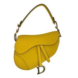 CHRISTIAN DIOR Yellow Saddle Bag Grained Leather Aged Gold Hardware